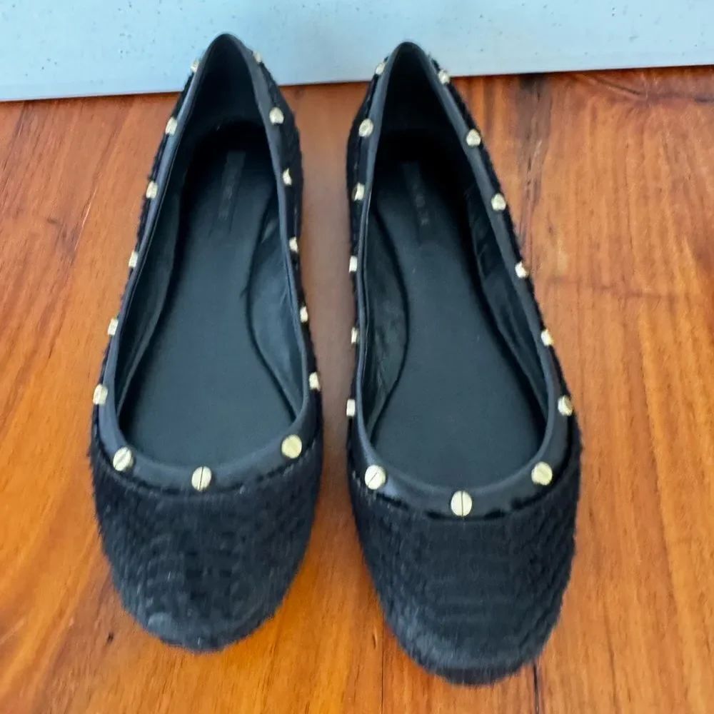 Rachael Zoe Black Snakeskin Studded Women's Flats sz 9